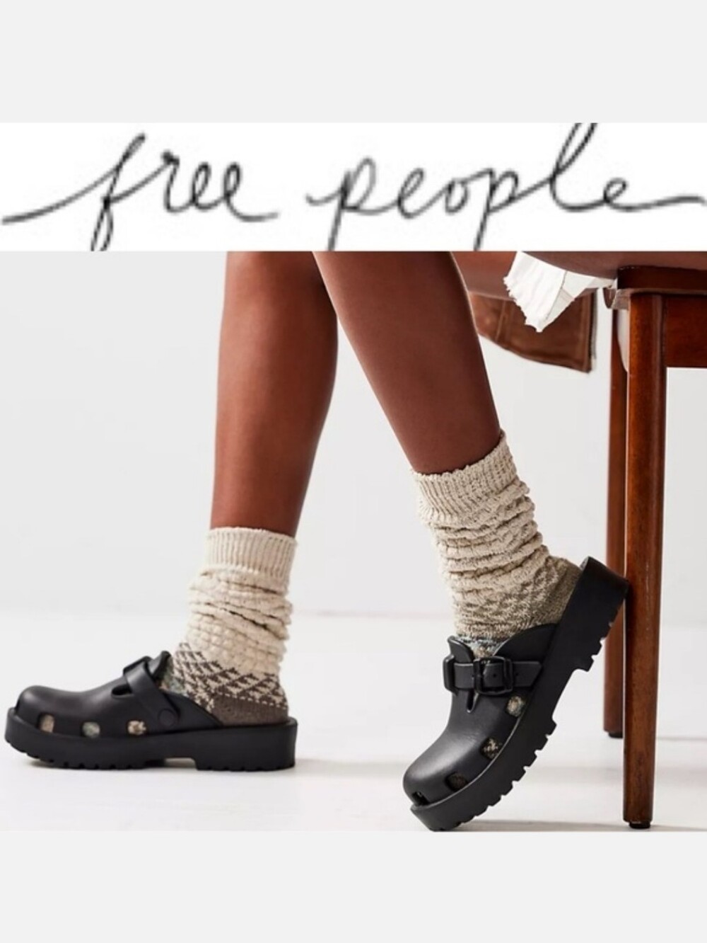 Free People Black Chunky Clog Mules